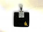Ref-2902  Square shaped lava pendant with gold acacia sprig